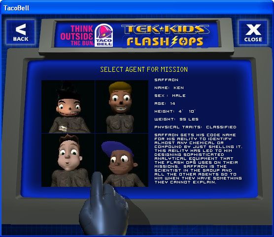 Tek-Kids Flash-Ops: Mission: Sky Fortress (Windows) screenshot: Character selection