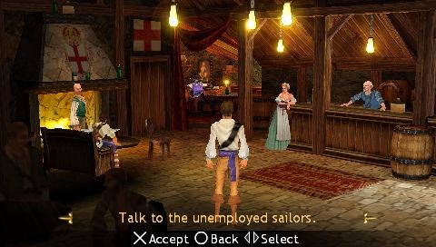 Sid Meier's Pirates! (PSP) screenshot: Visiting taverns allows for recruiting and purchasing some rare items and information.