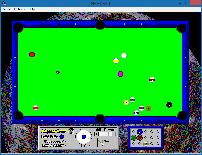 Multimedia Pool (Windows 3.x) screenshot: The computer opponent is playing