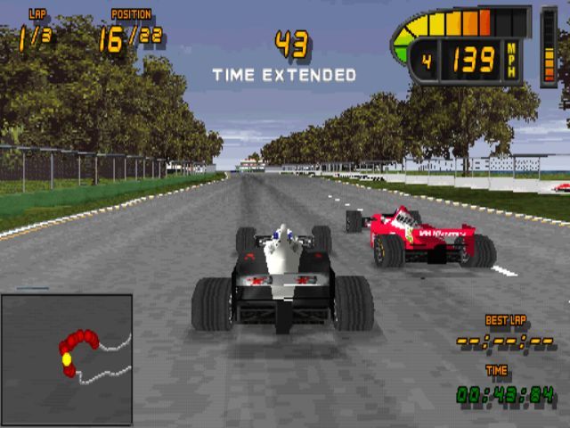 Formula 1 98 (PlayStation) screenshot: An Arcade Race at Melbourne<br>Good performance earns the player time bonuses
