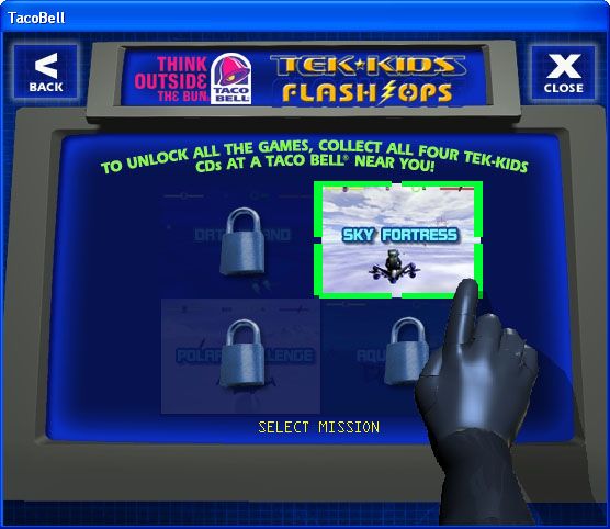 Tek-Kids Flash-Ops: Mission: Sky Fortress (Windows) screenshot: Mission selection