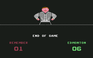 Superstar Ice Hockey (Commodore 64) screenshot: End of game. Edmonton won.