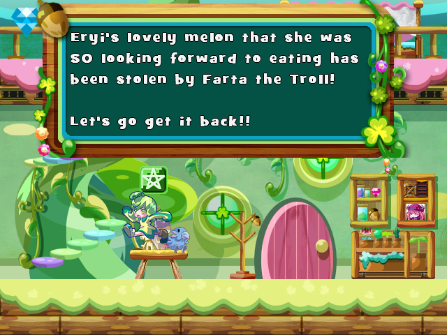 Eryi's Action (Windows) screenshot: These green star blocks give information or hints