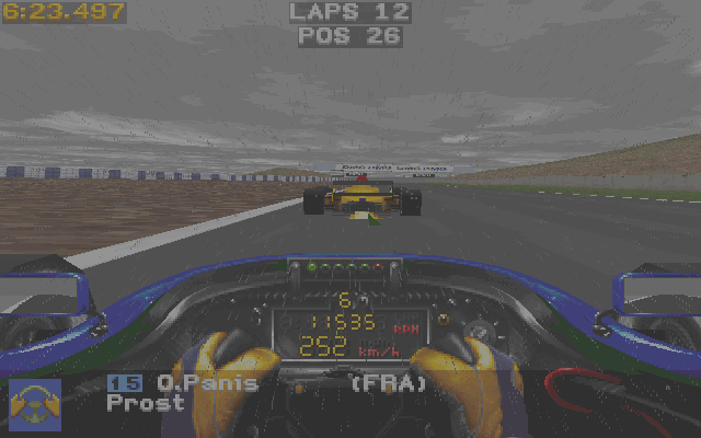 Prost Grand Prix 1998 (DOS) screenshot: Raining. A recipe for disaster