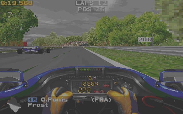 Prost Grand Prix 1998 (DOS) screenshot: Driving with overcast conditions