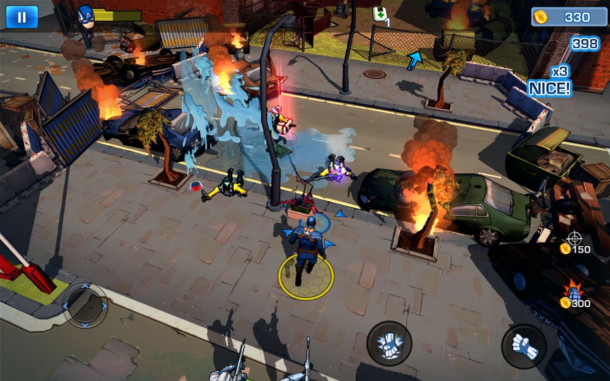 Captain America: The Winter Soldier (Windows Apps) screenshot: Target interactive elements in the environment such as this hydrant to confuse enemies.