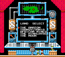 Disney's DuckTales (NES) screenshot: You can choose which stage to start.