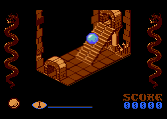 Airball (Atari 8-bit) screenshot: Moving through the wizard's mansion.
