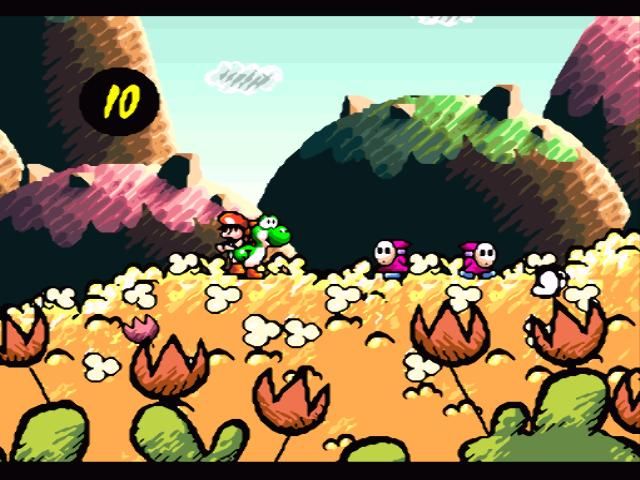 Super Mario World 2: Yoshi's Island (SNES) screenshot: Nice level with flowers