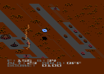 Blue Max 2001 (Atari 8-bit) screenshot: I am at strafing level. They are shooting lighting into the sky.