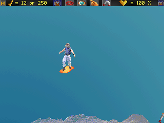 The Adventures of Down Under Dan (DOS) screenshot: Sky surfing