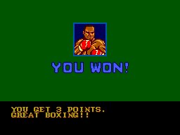 James "Buster" Douglas Knockout Boxing (SEGA Master System) screenshot: First match won.
