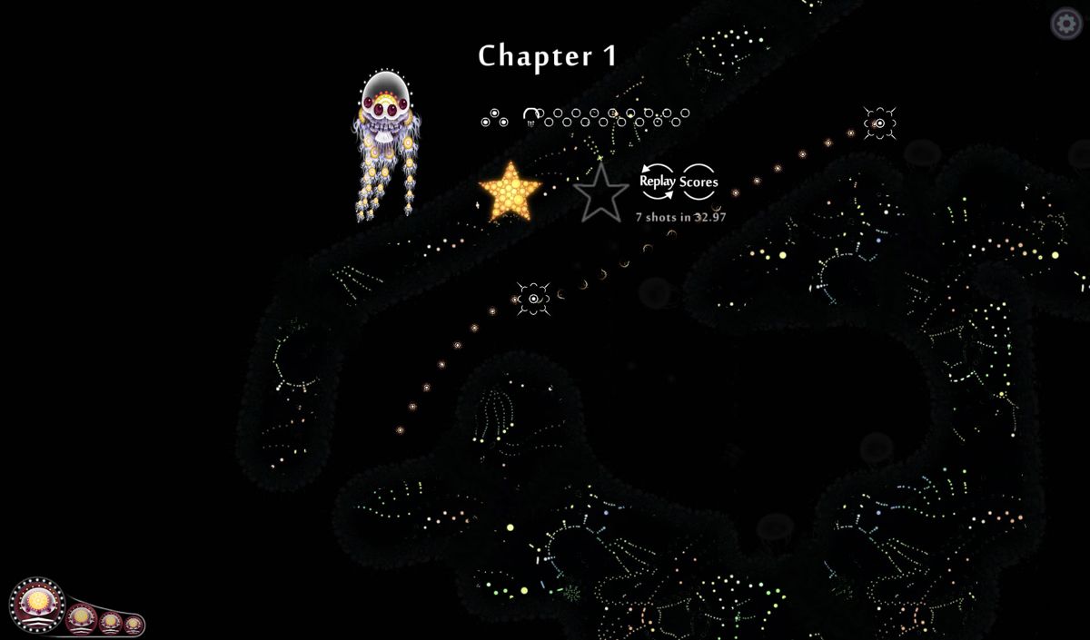 Deep Under the Sky (Android) screenshot: Level completed, move to the top to start the next one.