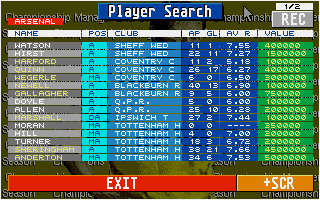 Championship Manager: End of 1994 Season Data Up-date Disk (DOS) screenshot: Player search