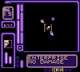 Star Trek: Generations - Beyond the Nexus (Game Boy) screenshot: Space battle sensor view (SGB)