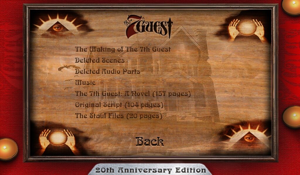 The 7th Guest: Remastered (Android) screenshot: Extras menu