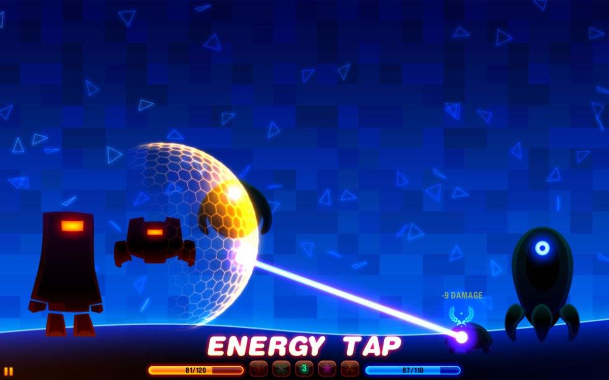 Robotek (Android) screenshot: Using energy tap while hiding behind a firewall.