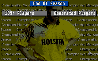 Championship Manager: End of 1994 Season Data Up-date Disk (DOS) screenshot: You can choose real 1994 players or generated players.