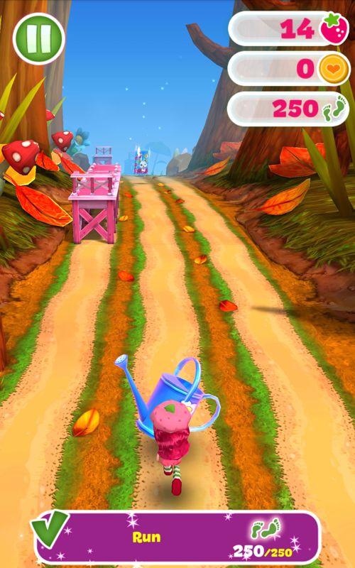 Strawberry Shortcake: Berry Rush (Android) screenshot: Pick it up and a flower will grow with coins.