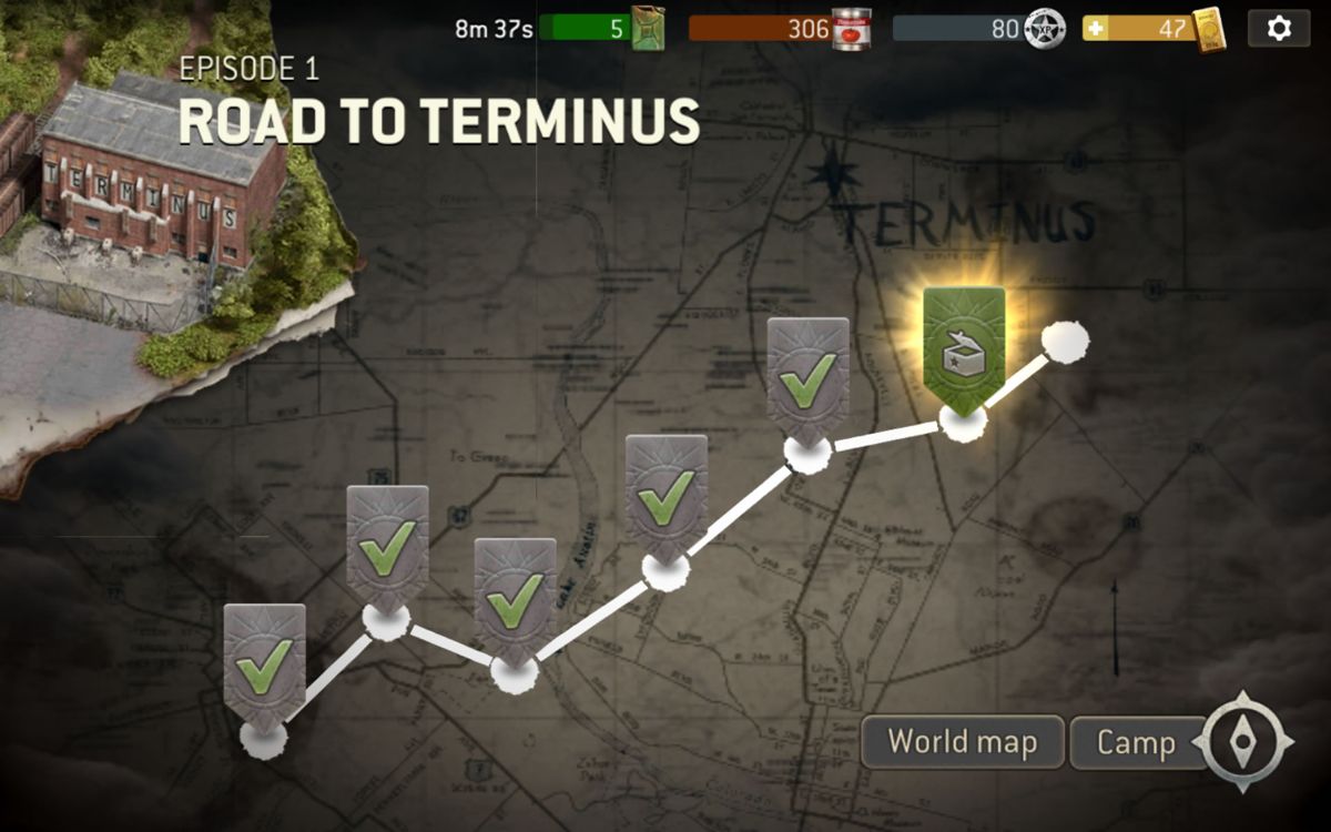 The Walking Dead: No Man's Land (Android) screenshot: Progress through the first episode