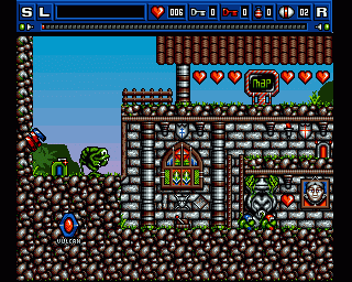 Bograts: The Puzzling Misadventure (Amiga) screenshot: Main game screen - a parent Bograt and its offspring