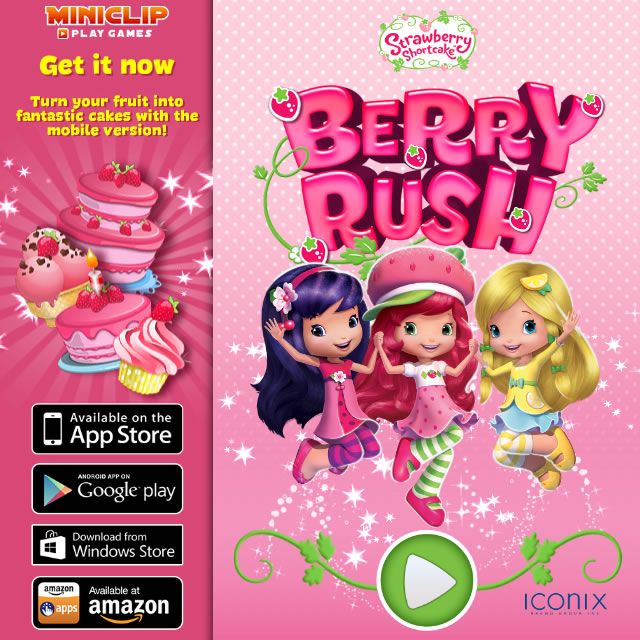 Strawberry Shortcake: Berry Rush (Browser) screenshot: The browser version promotes the mobile versions as well.