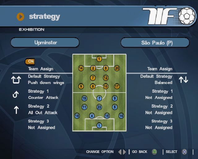 World Tour Soccer 2002 (PlayStation 2) screenshot: Setting up an exhibition match<br>here the player sets the team's strategy