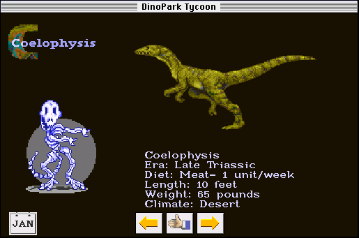 DinoPark Tycoon (Macintosh) screenshot: Dinosaur information
