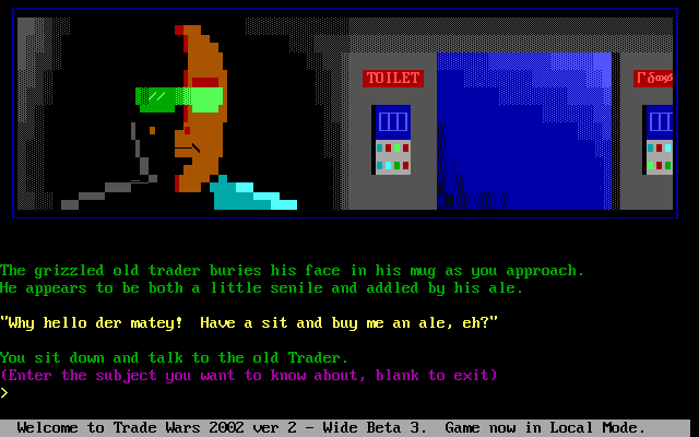 Trade Wars 2002 (DOS) screenshot: the Trader can help you track the movements of other players