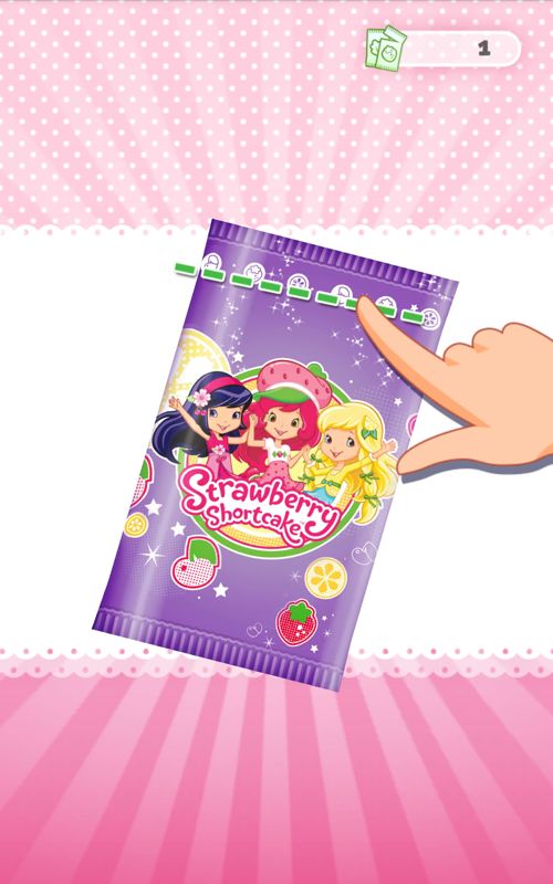 Strawberry Shortcake: Berry Rush (Android) screenshot: Open up the sticker pack with a swipe.