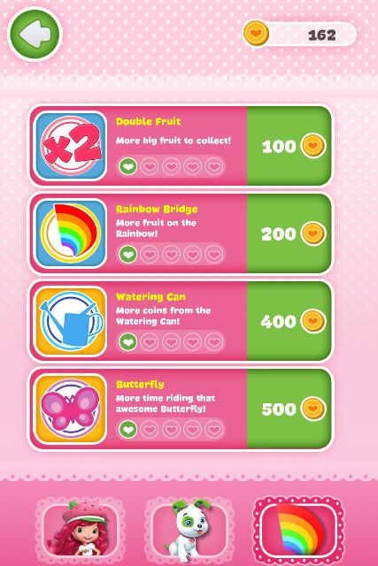 Strawberry Shortcake: Berry Rush (Browser) screenshot: Upgrade power-ups with coins.