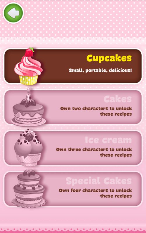 Strawberry Shortcake: Berry Rush (Android) screenshot: Cupcakes in the recipe book