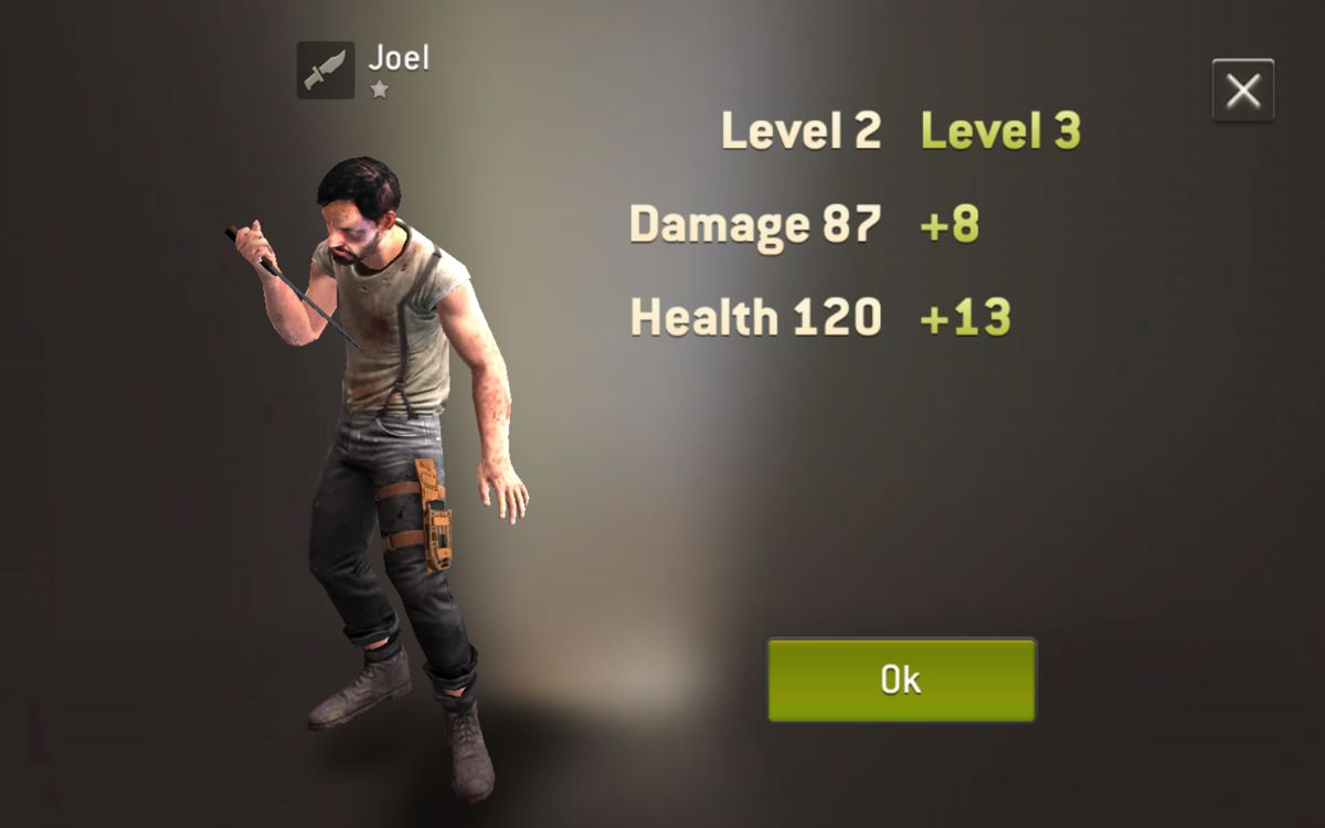 The Walking Dead: No Man's Land (Android) screenshot: Characters can be upgraded.