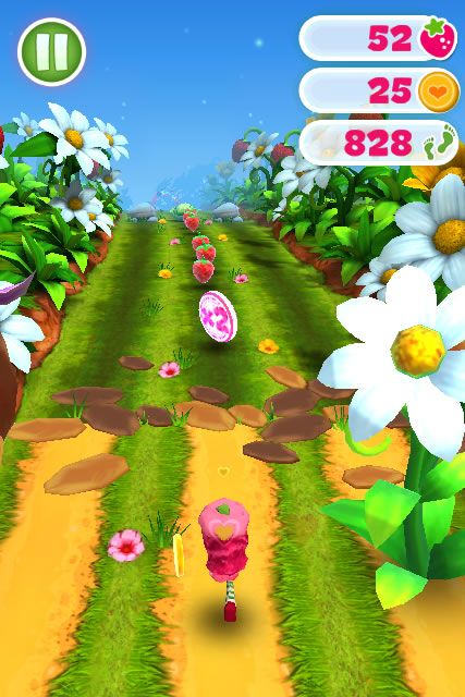Strawberry Shortcake: Berry Rush (Browser) screenshot: There is a double fruit power-up ahead.