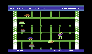 Squish 'em (Commodore 64) screenshot: Watch out for falling objects.