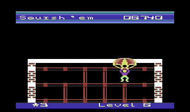 Squish 'em (Commodore 64) screenshot: Now parachute back to the bottom.