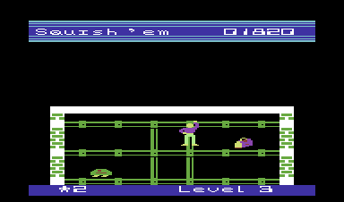 Squish 'em (Commodore 64) screenshot: Finally reached the suitcase full of money!