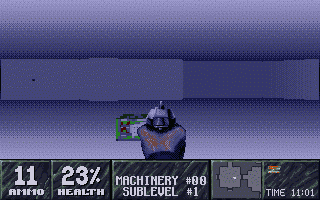Substation (Atari ST) screenshot: My health are 23%. I search for food to rise up my health