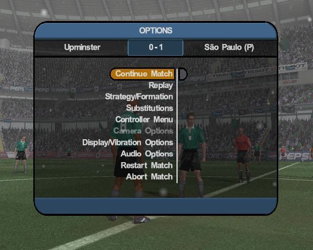 World Tour Soccer 2002 (PlayStation 2) screenshot: The pause menu options