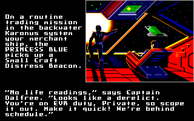 Space Rogue (DOS) screenshot: The last time you see your captain...