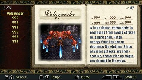 Ys I & II Chronicles (PSP) screenshot: Ys II: Bestiary reserves a separate page for bosses