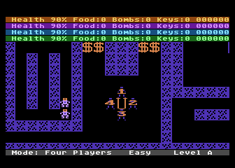 Dandy (Atari 8-bit) screenshot: Starting the game with 4 players