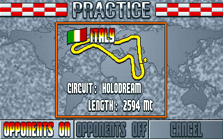 F17 Challenge (Amiga) screenshot: Try a difficult test circuit in 'Practice' mode