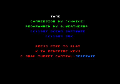 Tank (Amstrad CPC) screenshot: Main menu