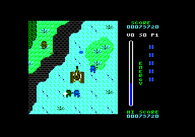 Tank (Amstrad CPC) screenshot: Can't cross the black stuff