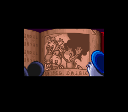 Disney's Magical Quest 3 starring Mickey & Donald (SNES) screenshot: Intro: Later, Donald & Mickey goes to find the triplets but discover they were missing. Pluto rushes in and points their attention to the mysterious book where they find the 3 inside.