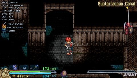 Ys I & II Chronicles (PSP) screenshot: Ys II: Showing Adol's reflection in a pool of water
