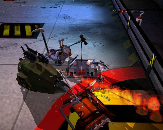 Robot Wars: Arenas of Destruction (PlayStation 2) screenshot: The player can change the camera angles to view the action that would otherwise be hidden behind one of the house bots