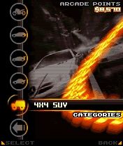 Asphalt: Urban GT 2 (N-Gage) screenshot: Arcade mode, vehicle class selection