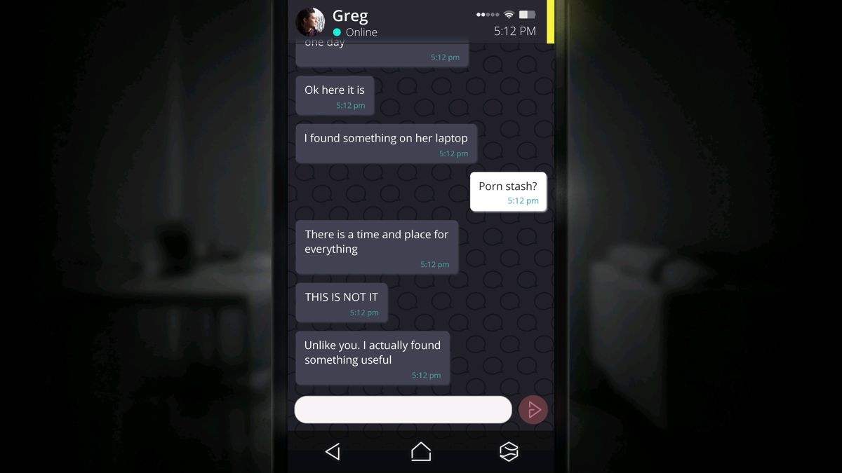 Simulacra (Windows) screenshot: Chatting with Greg, Anna's ex-boyfriend